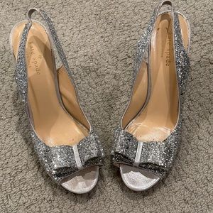 Kate Spade silver glitter bow heels